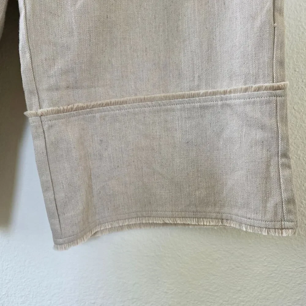 Zara Wide Leg Pants Beige Women Size L Linen Cotton Blend High Rise